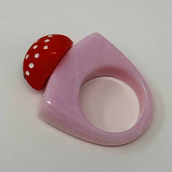 Pink Strawberry Ring Fruit Print 3D Rings Y2K Jewelry Fruity Gingham Accessories - Picture 6 of 16